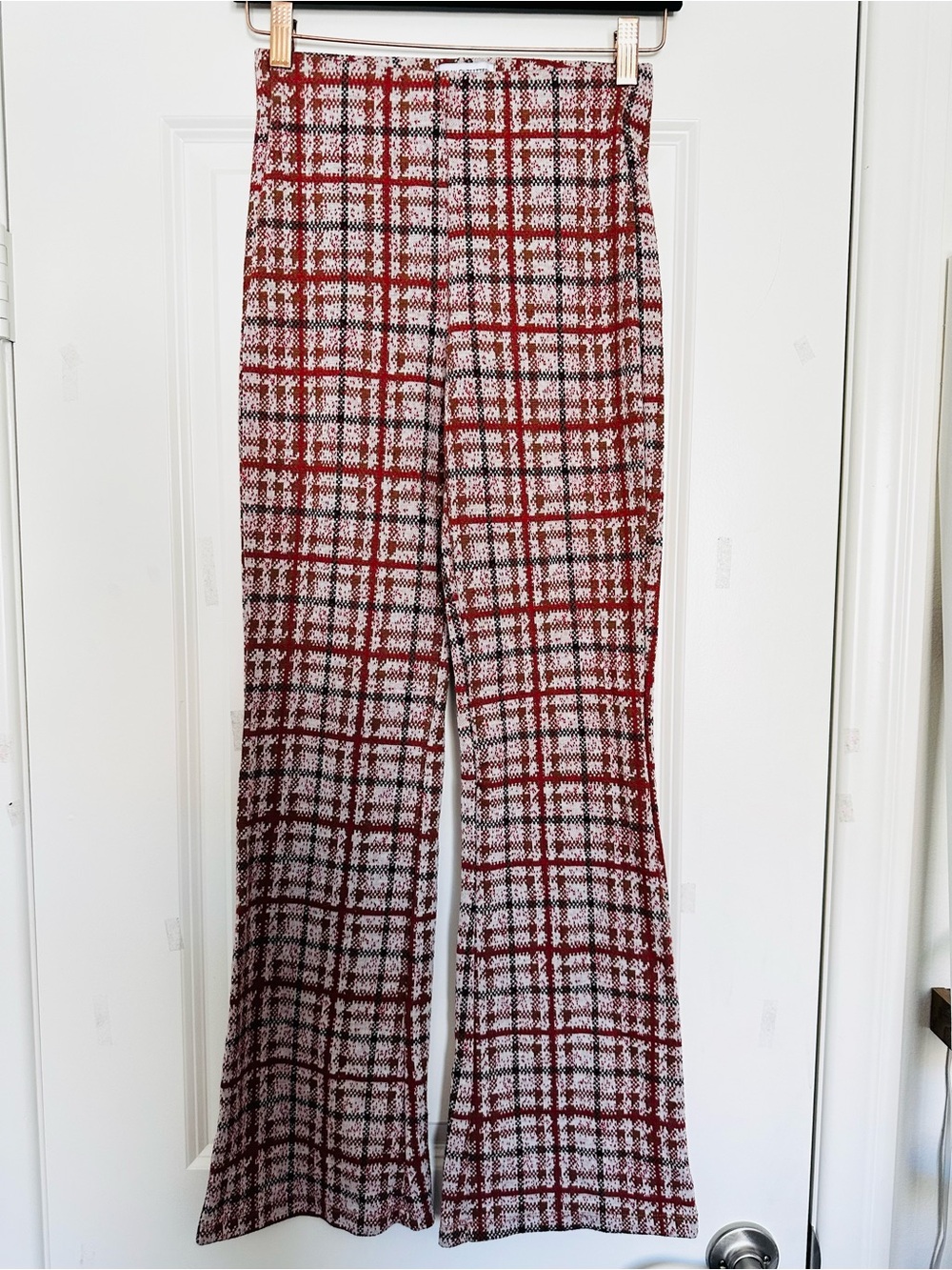 Urban Outfitters Red Plaid Knit Flare Pants Fall Preppy Retro Small